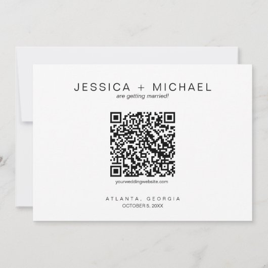 Minimalist Calligraphy Script Photo with QR Code Save The Date (Achterkant)