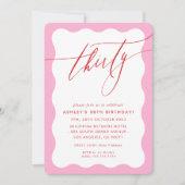 MINIMALIST Calligraphy wave 30th party pink red Kaart (Voorkant)