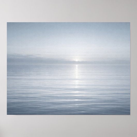 Minimalist Calm Blue Ocean Horizon Sun Reflection Poster (Voorkant)