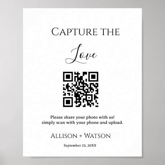 Minimalist Capture the love QR code bruiloft foto Poster (Voorkant)