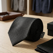 Minimalist Carbon Black Micro-Grid Geometric Stropdas