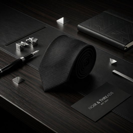 Minimalist Carbon Black Micro-Grid Geometric Stropdas