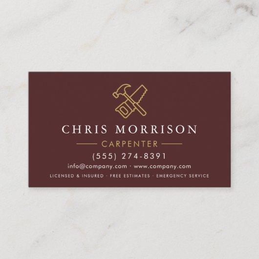 Minimalist Carpenter Burgundy Gold Modern Visitekaartje (Voorkant)