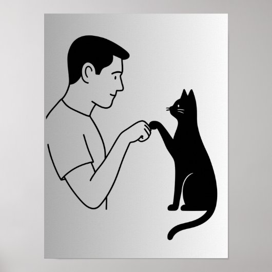 Minimalist Cat Fist Bump Line Art Poster (Voorkant)