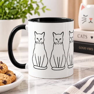 Minimalist Cat Line Art Black and White Coffee Mug Mok