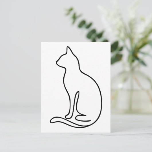 Minimalist Cat Line Art – Black Outline Silhouette Briefkaart (Staand voorkant)