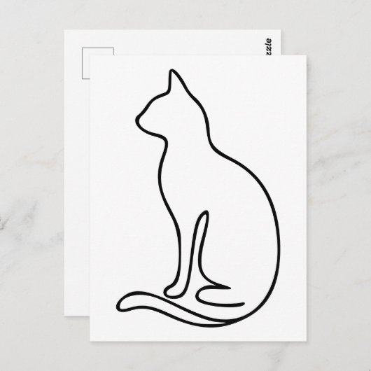 Minimalist Cat Line Art – Black Outline Silhouette Briefkaart (Voorkant / Achterkant)