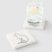 Minimalist Cat Line Art – Black Outline Silhouette Stenen Onderzetter (Zijkant)