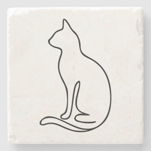 Minimalist Cat Line Art – Black Outline Silhouette Stenen Onderzetter (Voorkant)