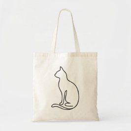 Minimalist Cat Line Art – Black Outline Silhouette Tote Bag