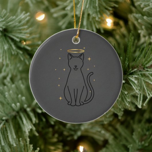 Minimalist Cat Silhouette Christmas Keramisch Ornament (Boom)