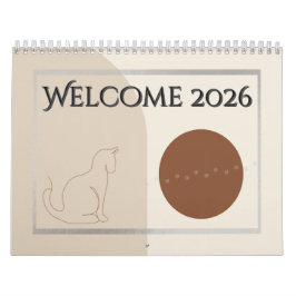 Minimalist Cat -Themed 2026 Desk Calendar Template Kalender
