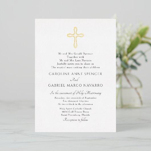 Minimalist Catholic Mass Wedding Folie Uitnodiging (Staand Voorkant)