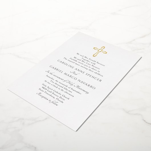 Minimalist Catholic Mass Wedding Folie Uitnodiging (Gedraaid)