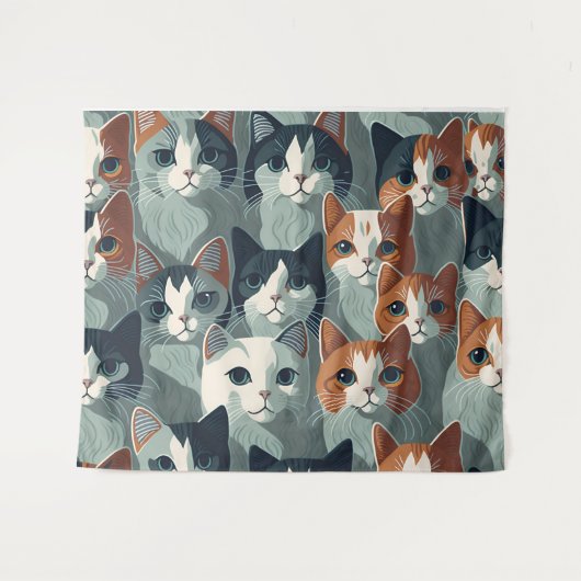 Minimalist Cats Collage Wallpaper Wandkleed (Voorkant (horizontaal))
