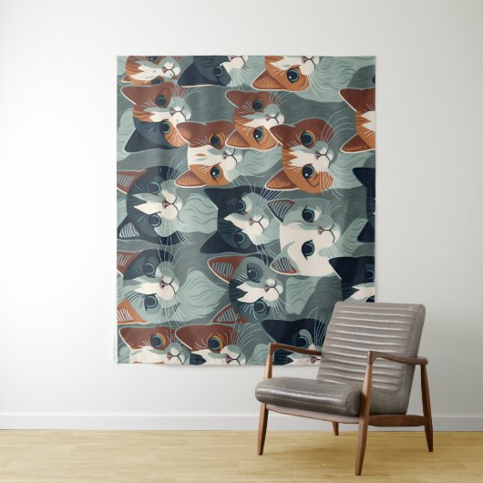 Minimalist Cats Collage Wallpaper Wandkleed (In situ)