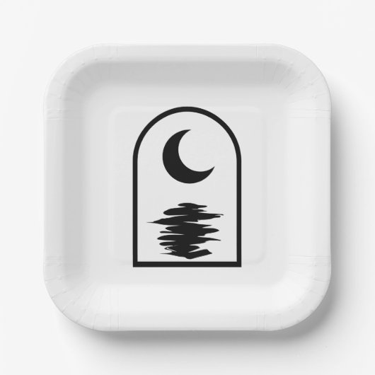 Minimalist Celestial Moon and Water Papieren Bordje (Voorkant)