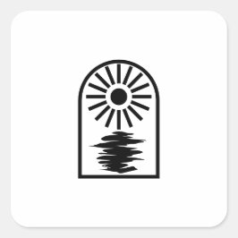 Minimalist Celestial Sun and water Vierkante Sticker