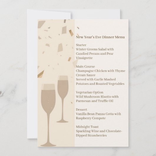 Minimalist Champagne Party Menu | Elegant Beige Kaart (Voorkant)