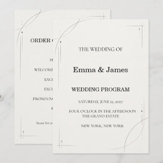 Minimalist Charcoal Line Wedding Ceremony Program Programmakaart