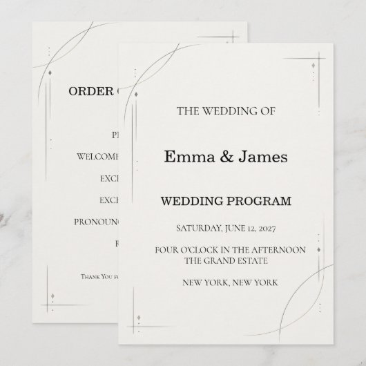 Minimalist Charcoal Line Wedding Ceremony Program Programmakaart (Voorkant / Achterkant)