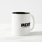 Minimalist Cheer: Personalized "MERRY." Statement Tweekleurige Koffiemok (Voorkant rechts)