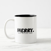 Minimalist Cheer: Personalized "MERRY." Statement Tweekleurige Koffiemok (Links)