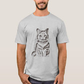 Minimalist Cheerful Cat Simple Line Art T-shirt (Voorkant)