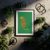 Minimalist Cheetah Illustration Green Poster