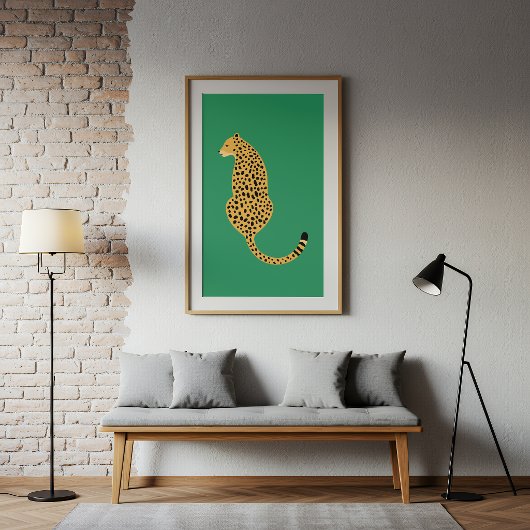 Minimalist Cheetah Illustration Green Poster