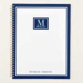 Minimalist Chic 2 Boarder Monogram Name Navy Blue Planner (Voorkant)