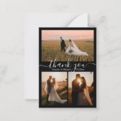 Minimalist Chic Dank u 3 foto's bruiloft zwart Notitiekaartje (Voorkant)