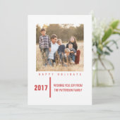 Minimalist Chic Holiday Photo Card | Red Feestdagenkaart (Staand voorkant)