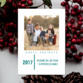 Minimalist Chic Holiday Photo Card | Teal Feestdagenkaart