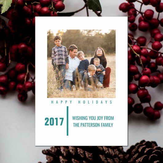 Minimalist Chic Holiday Photo Card | Teal Feestdagenkaart