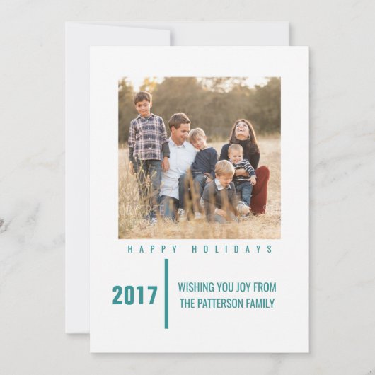 Minimalist Chic Holiday Photo Card | Teal Feestdagenkaart (Voorkant)