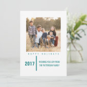 Minimalist Chic Holiday Photo Card | Teal Feestdagenkaart (Staand voorkant)