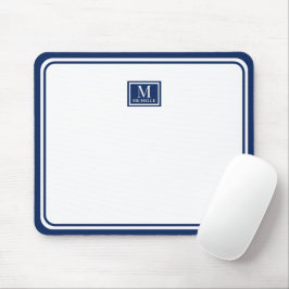 Minimalist Chic Navy Blue Monogram Double Boarder Muismat