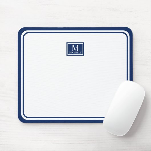 Minimalist Chic Navy Blue Monogram Double Boarder Muismat (Met muis)