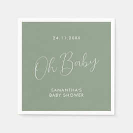 Minimalist Chic Script Sage Green Oh Baby Shower Servet