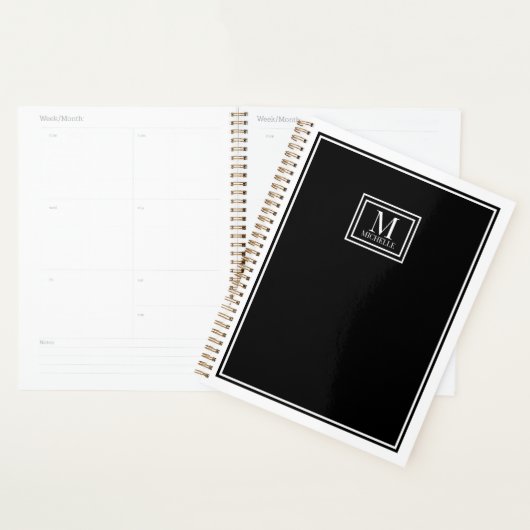 Minimalist Chic Two Boarder Monogram Name Black   Planner (Display)