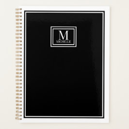 Minimalist Chic Two Boarder Monogram Name Black   Planner