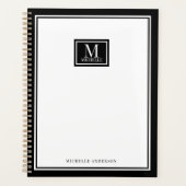 Minimalist Chic Two Boarder Monogram Name Black Planner (Voorkant)
