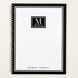 Minimalist Chic Two Boarder Monogram Name Black Planner