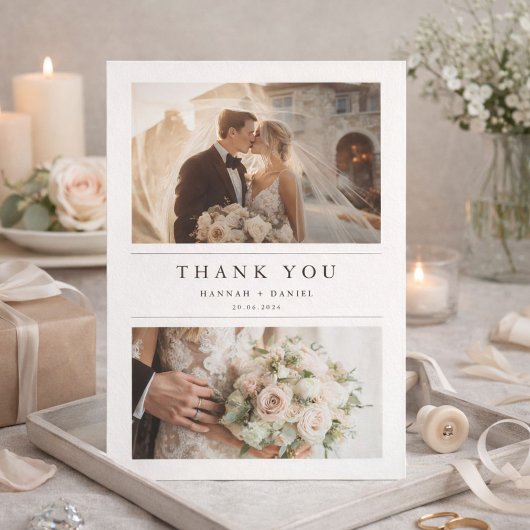 Minimalist Chic Two Photo Wedding Thank You Card Bedankkaart
