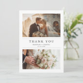 Minimalist Chic Two Photo Wedding Thank You Card Bedankkaart (Staand voorkant)