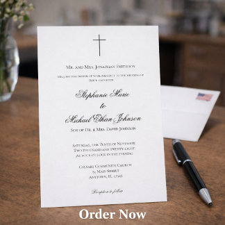 MINIMALIST Christian Cross Formal Church Wedding Kaart