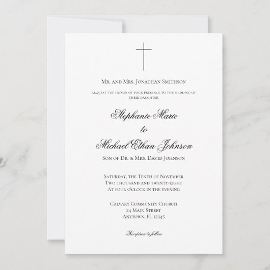 MINIMALIST Christian Cross Formal Church Wedding Kaart (Voorkant)