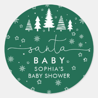 Minimalist Christmas Baby Shower Greenery Ronde Sticker