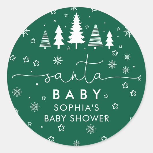 Minimalist Christmas Baby Shower Greenery Ronde Sticker (Voorkant)